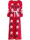 VITA KIN EMBROIDERED LEAFS DRESS RED,DM-EP4-SS/FIV-1 SS19
