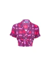 Lhd Carles Crop Blouse, Purple Plaid