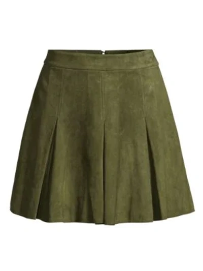 Alice And Olivia Lee Suede Box Pleat Mini A-line Skirt In Moss