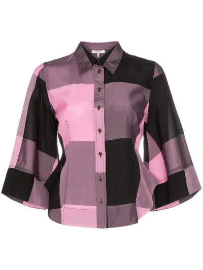 Ganni Check Wide Sleeve Shirt In Pink
