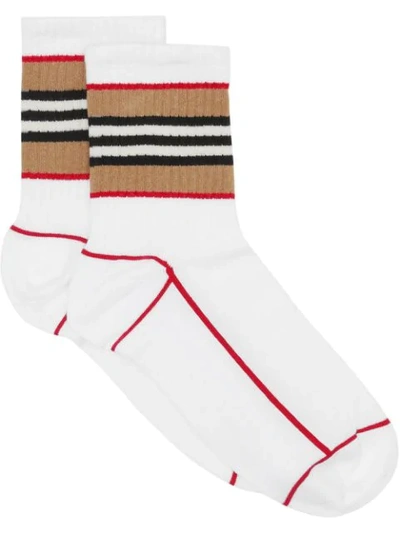 Burberry Icon Stripe Cotton-blend Socks In White