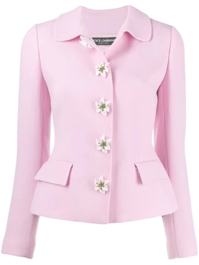 Dolce & Gabbana Single-breasted Crepe Jacket With Decorative Buttons In Multi