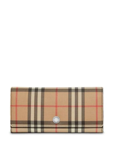 Burberry Vintage Check And Leather Continental Wallet In Beige