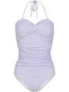 GANNI RUCHED GINGHAM SWIMSUIT