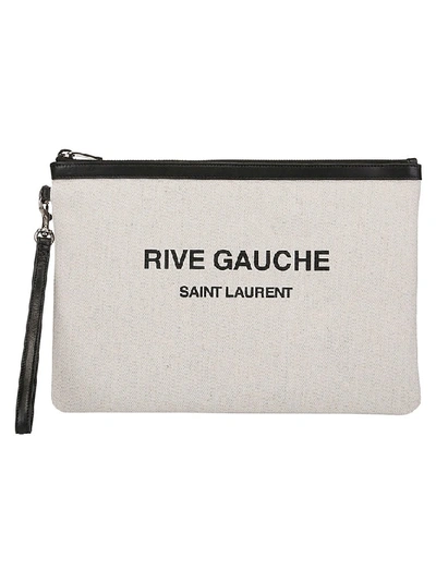 Saint Laurent Rive Gauche Linen And Leather Pouch In White