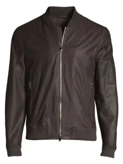 Corneliani Leather Bomber Jacket In Dark Brown