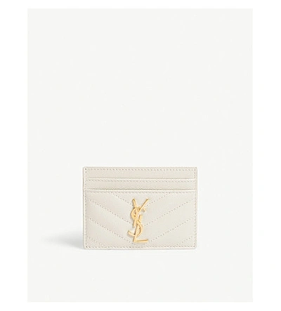 Saint Laurent Monogram Grained Leather Card Holder In White