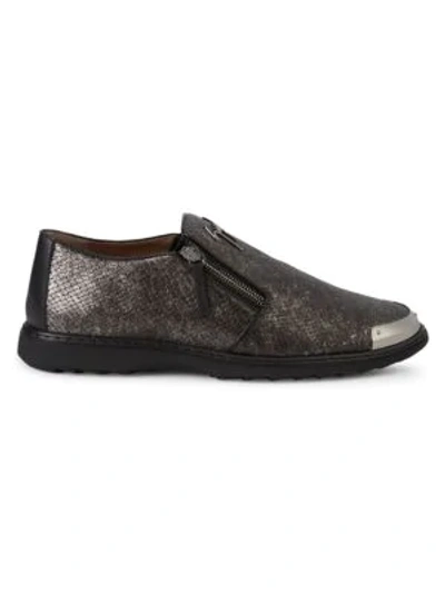 Giuseppe Zanotti Embossed Leather Loafers In Pewter