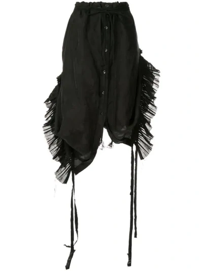 Ann Demeulemeester Asymmetric Pleated Gauze-trimmed Cupro-jacquard Skirt In Black