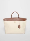 BURBERRY Cotton Canvas and Leather Society Top Handle Bag