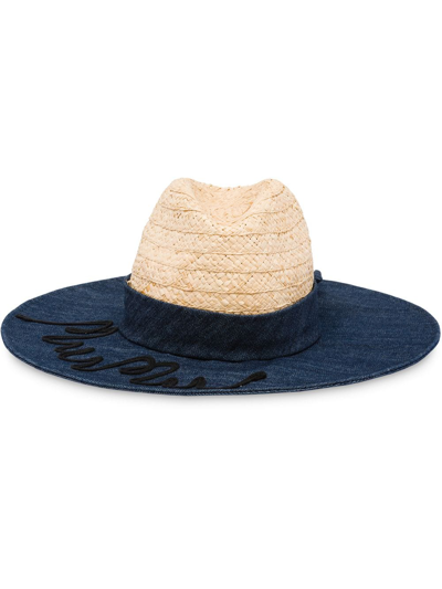 Miu Miu Logo Embroidered Sun Hat In Beige/blue