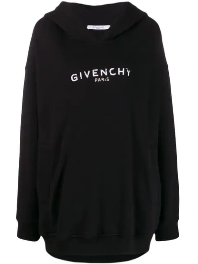 Givenchy 黑色“ Paris”大廓形复古连帽衫 In Black