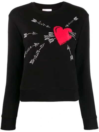 Red Valentino Red(v) Embroidered Love Heart Sweater In Black