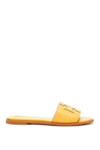 Tory Burch Logo Patch Slides In Yellow