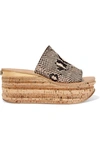 CHLOÉ CAMILLE SNAKE-EFFECT LEATHER WEDGE SANDALS