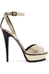 SAINT LAURENT TRIBUTE METALLIC LEATHER PLATFORM SANDALS