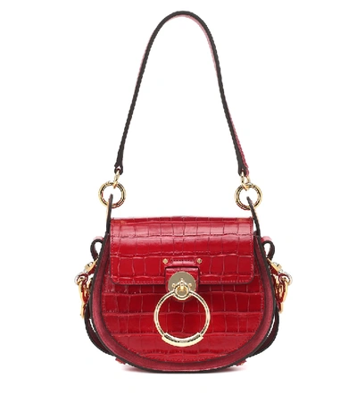 Chloé Tess Small Leather Shoulder Bag In Dusky Red