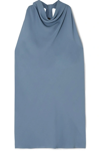 Theory Twist-back Silk-crepe Top In Blue