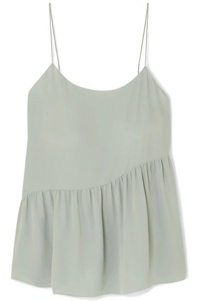 Theory Pleated Silk-crepe Camisole In Green
