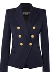 Balmain Black Double-breasted Jacket With Branded Buttons And Asymmetric Cut In Wool Woman In Navy