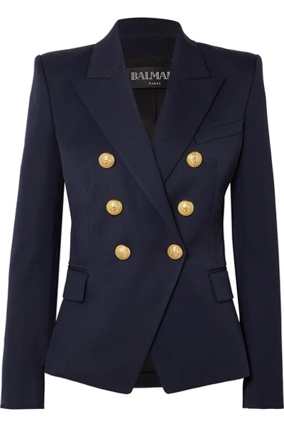 Balmain Double-breasted Grain De Poudre Wool Blazer In Multi