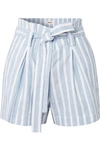 L AGENCE ALEX BELTED STRIPED LINEN AND COTTON-BLEND SHORTS