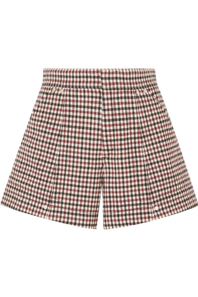 Chloé High-rise Checked Wool-blend Shorts In Red