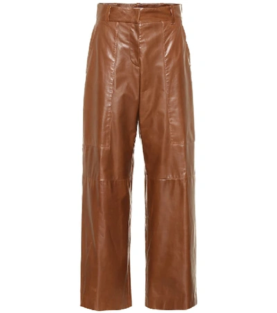 Brunello Cucinelli High-rise Wide-leg Leather Trousers In Brown