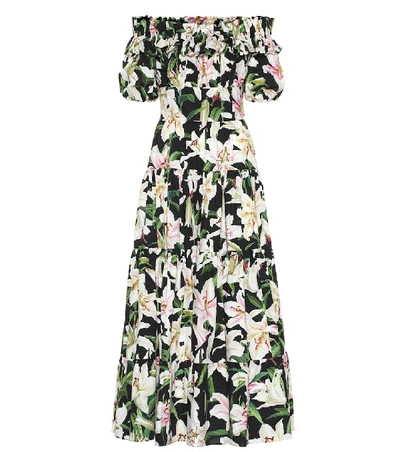 Dolce & Gabbana Off-the-shoulder Floral-print Cotton-voile Maxi Dress In Black Base Lily Print