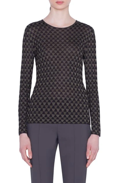 Akris Trapezoid Jacquard Silk Sweater In 958-mountain Ash/ Black