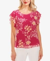 Vince Camuto Floral-printed Flutter-sleeve Top In Wild Hibiscus