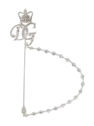 Dolce & Gabbana Crown Logo Brooch In Silver