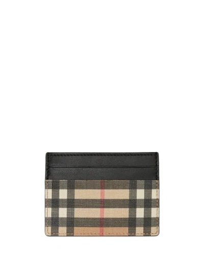 Burberry Vintage Check E-canvas And Leather Card Case In Black