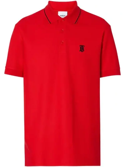 Burberry Icon Stripe Placket Cotton Piqué Polo Shirt In Bright Red