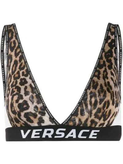 Versace 豹纹弹力平纹布软杯三角文胸 In Leopard Print