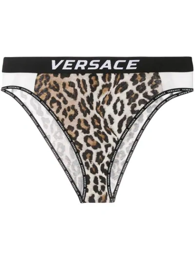 Versace Leopard Print High-leg Briefs - 棕色 In Leopard Print