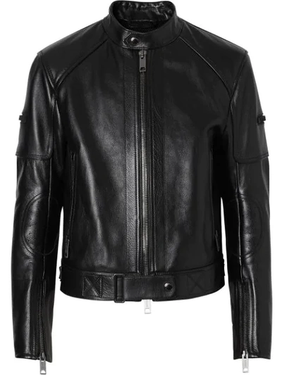 Burberry Leather Bomber Jacket In Black