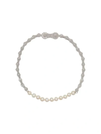 Burberry Pearl Detail Bicycle Chain Palladium-plated Necklace In Silver