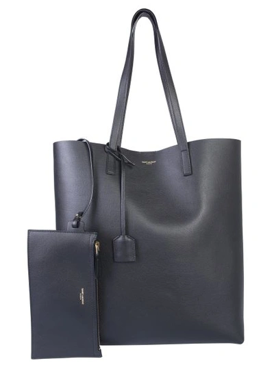 Saint Laurent Toy Leather Tote Bag With Shoulder Strap In Dark Smog