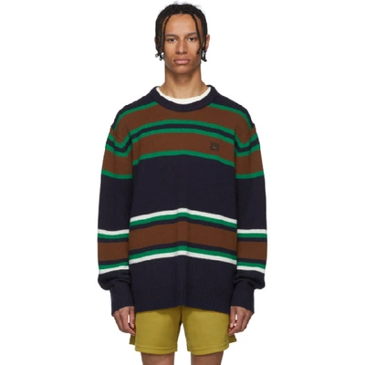 Acne Studios Face Patch Variegated Stripe Wool Sweater In Navy Multi