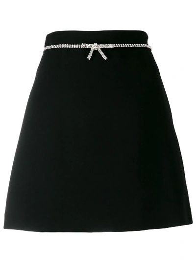 Miu Miu Bow Embellished Skirt In Black