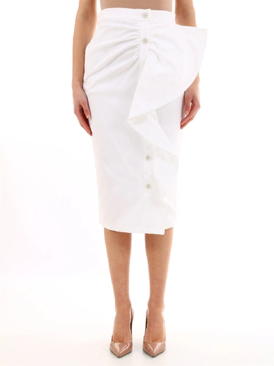 Max Mara Ruffled Cotton Poplin Pencil Skirt In White