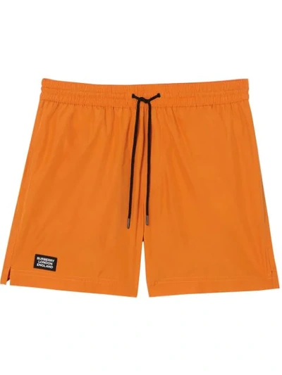 Burberry Grafton Rubberised Logo-plaque Swim Shorts In Orange