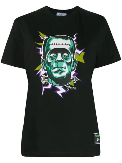Prada Black Crystal Thunderbolt Frankenstein T-shirt