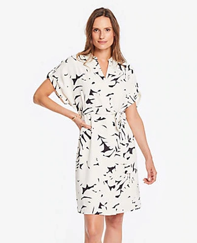 Ann Taylor Petite Midnight Jungle Popover Belted Shirtdress In Dark Peppercorn