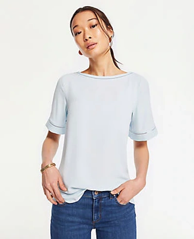 Ann Taylor Mixed Media Cutout Tee In Blue