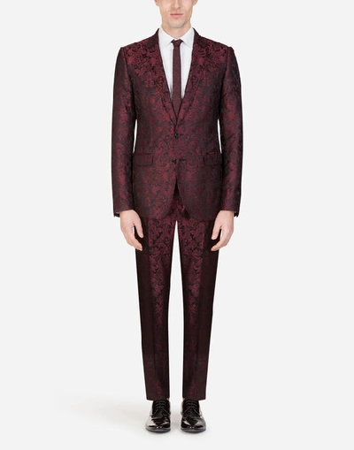 Dolce & Gabbana Silk Jacquard Martini-fit Suit In Burgundy