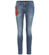 DOLCE & GABBANA EMBROIDERED LOW-RISE SKINNY JEANS,P00389247