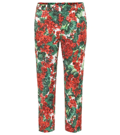Dolce & Gabbana Geranium Floral-brocade Straight-leg Crop Trousers In Multi