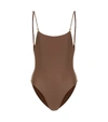 Jade Swim Micro Trophy Low-back One-piece Swimsuit In Brown